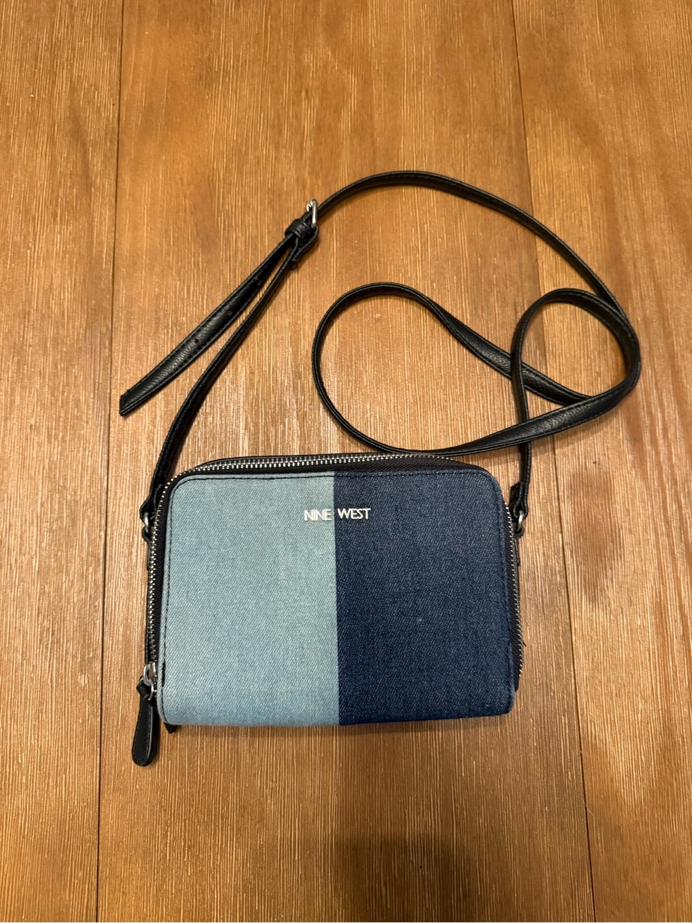 Nine West Denim Two-Tone Blue Crossbody with Black Strap